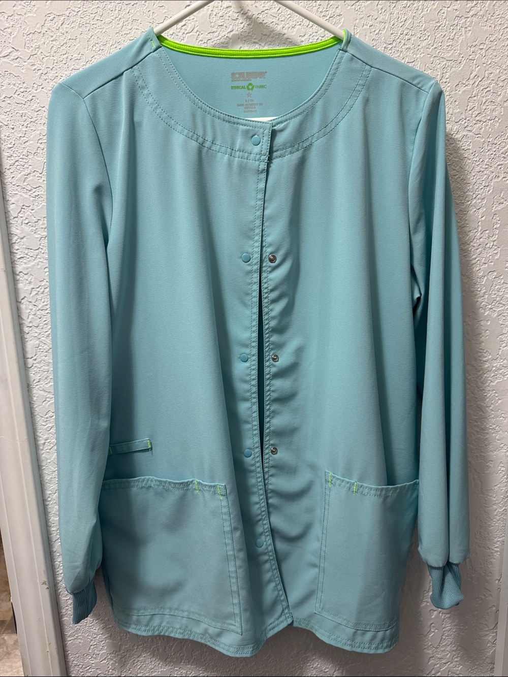 Light Aqua Scrub Jacket with Lime Trim